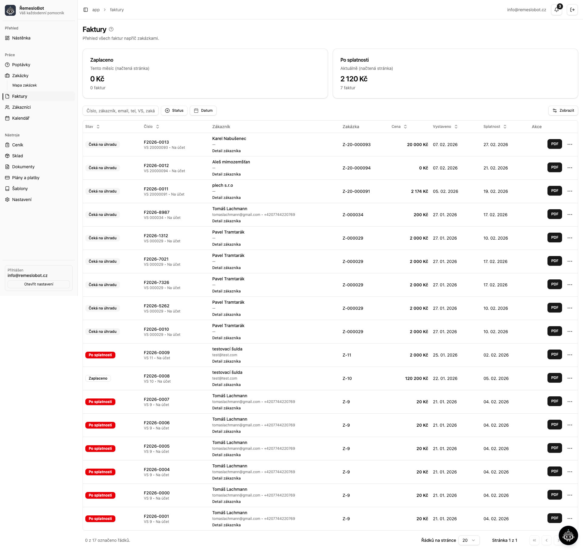 ŘemesloBot - seznam faktur